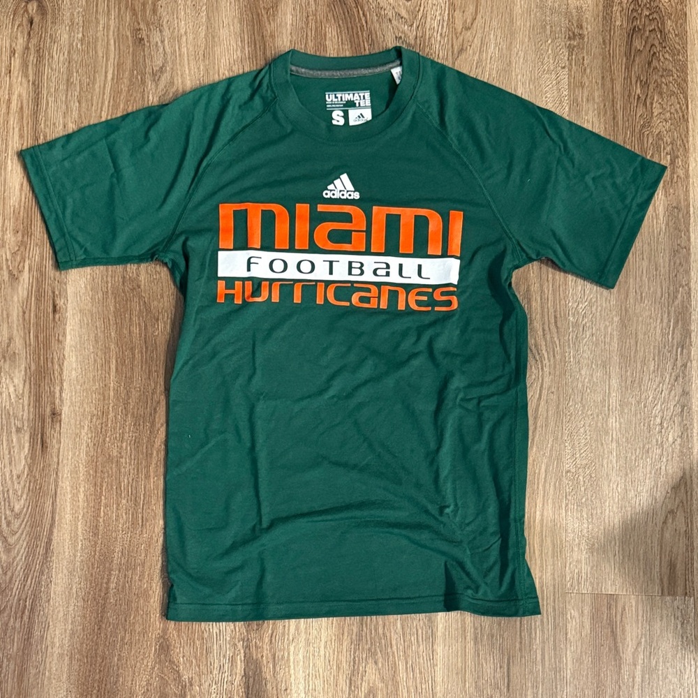 Adidas Green Miami Football Hurricanes Tee Shirt - Small